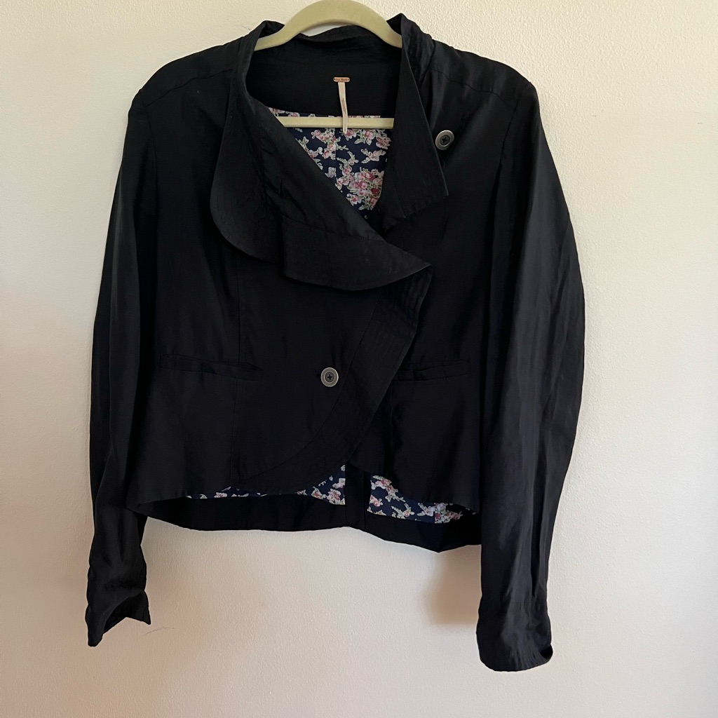 Free People Black Lined Jacket, Size 8, Pre-Owned